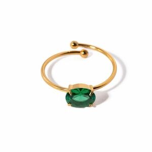 18K Gold Plated Adjustable Green Cubic Zirconia Ring
